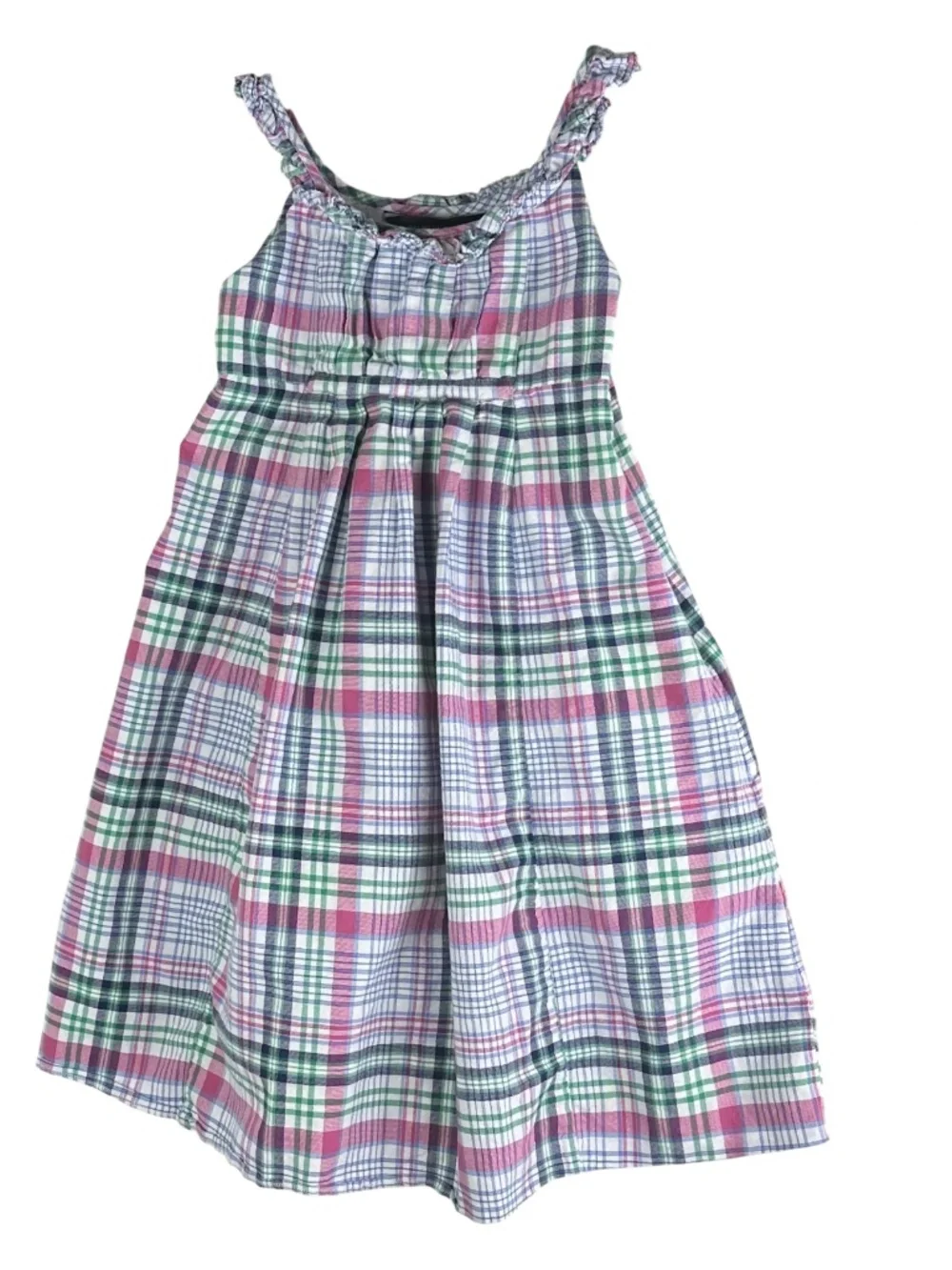 Ralph Lauren Maxi Dress Sundress Girls Sz 4 4T Madras Plaid Pink Blue Ruffle